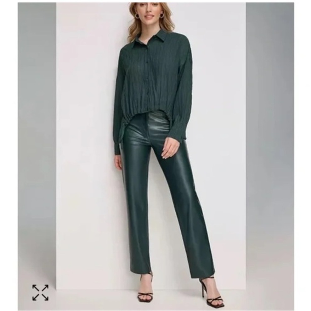 Calvin Klein Green Faux Leather Straight Leg Ankle Pants 4 Quiet Luxury